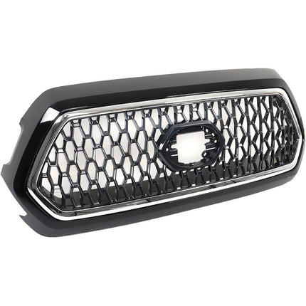 Findmall Front Upper Mesh Grille for 2016-2021 Toyota Tacoma, Gloss Black with Chrome Trim