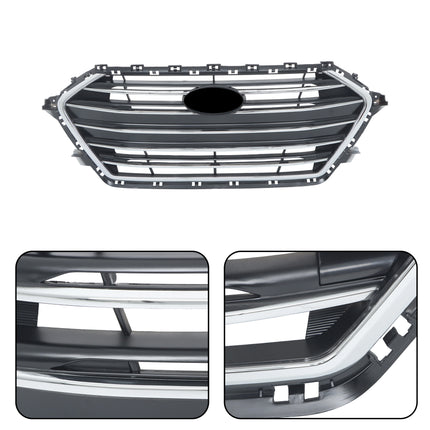 Findmall Front Upper Grille for 2017-2018 Hyundai Elantra Sedan, Black with Chrome Trim