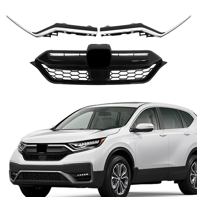 Findmall Chrome and Black Honeycomb Front Upper Bumper Grille with Trim Strip Replacement for CR-V 2020-2022 08F21-TLA-100B