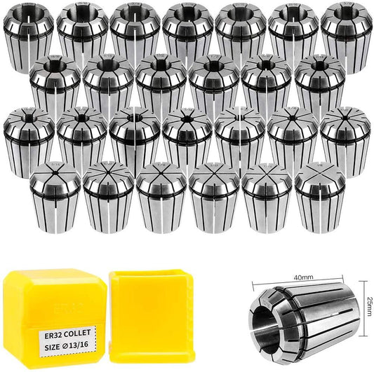 findmall ER32 Collet Set 26Pcs ER32 Collet Chuck Spring Collet Set CNC Engraving Milling Lathe Chuck Tool 1/32-13/16 Inch Fit for CNC Engraving Machine and Milling Lathe Tool