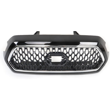 Findmall Front Upper Mesh Grille for 2016-2021 Toyota Tacoma, Gloss Black with Chrome Trim