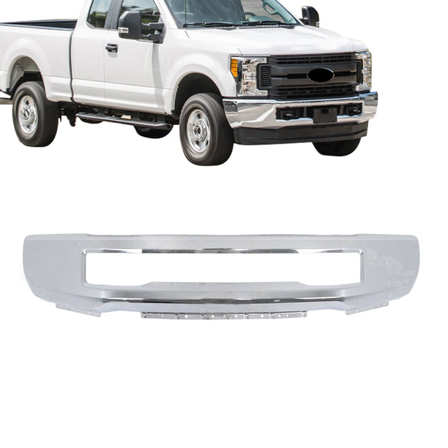Findmall Chrome Steel Front Bumper Face Bar without Fog Light or Side Cover Holes Replacement for 2017-2019 Ford F-250 and F-350 Super Duty, HC3Z-17757-C, FO1002439