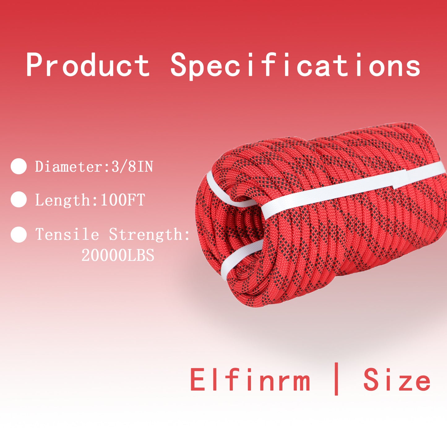 findmall 3/8 Inch 100 Feet Braided Polyester Rope Tree Work Rope Rigging Rope for Outdoor Swing Camping 3250 LBS Red Black