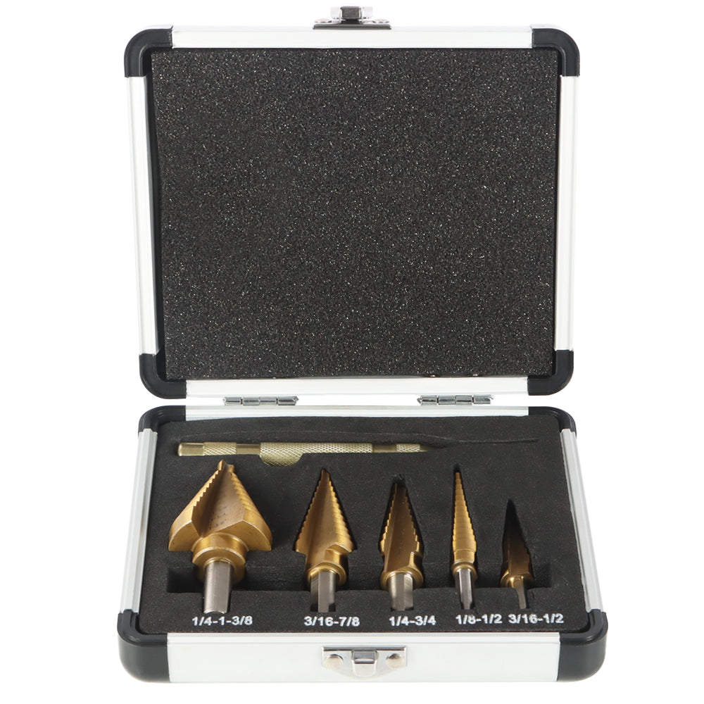 findmall 6Pc HSS Titanium Ladder Bits, with Automatic Center Punch, 5 High-speed Steel Drill Bits of 50 Specifications