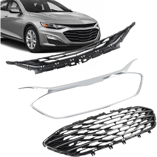 Findmall Glossy Black Front Upper and Lower Bumper Grille Set Replacement for Malibu 2019-2020
