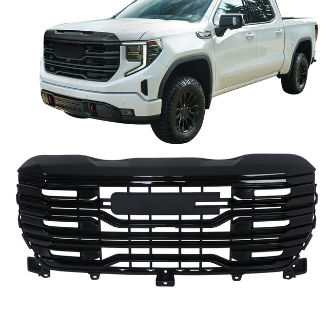 Findmall Glossy Black Straight-Trim Front Upper Bumper Grille AT4/AT4X Style Replacement for Sierra 1500 2022-2024