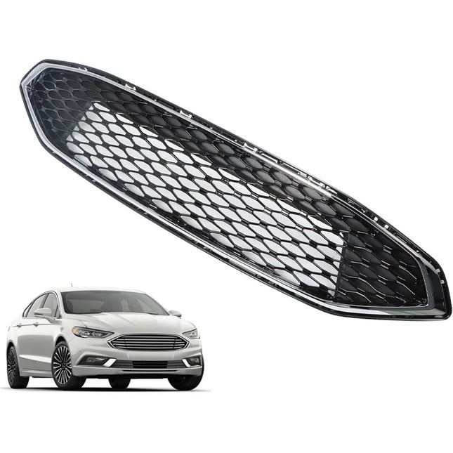 Findmall Chrome and Black Mesh Front Grille Replacement for Fusion 2017-2018 HS7Z-8200-AA