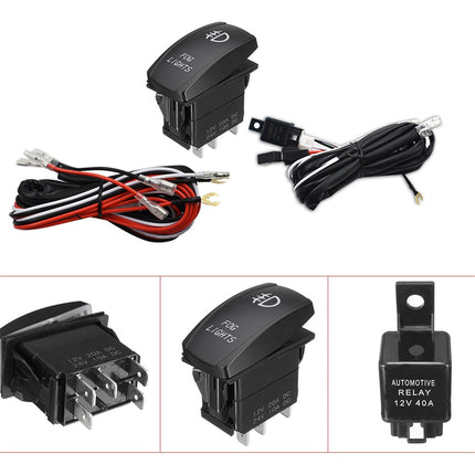 Findmall 12V LED Universal Fog Light Laser Rocker On/Off Switch Wiring Harness 40A Relay Fuse Red
