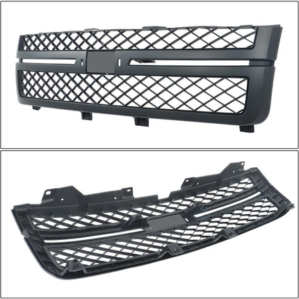 Findmall 2-Piece Matte Black Front Bumper Grille and Hood Molding Trim Kit Replacement for Silverado 2500HD and 3500HD 2011-2014 20966058 20963700
