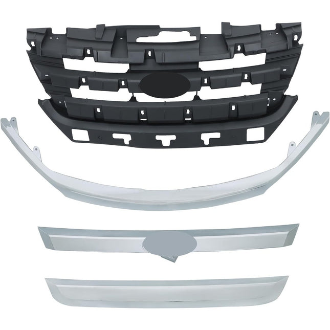 Findmall Black Front Lower Bumper Grille with Chrome Molding Trim Replacement for Fusion 2010-2012