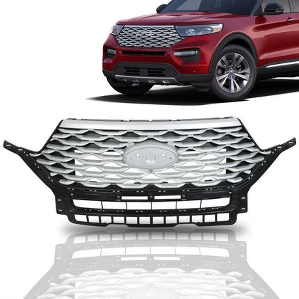 Findmall Front Grille Upper Silvery and Black Mesh Style Replacement for Explorer 2020-2022