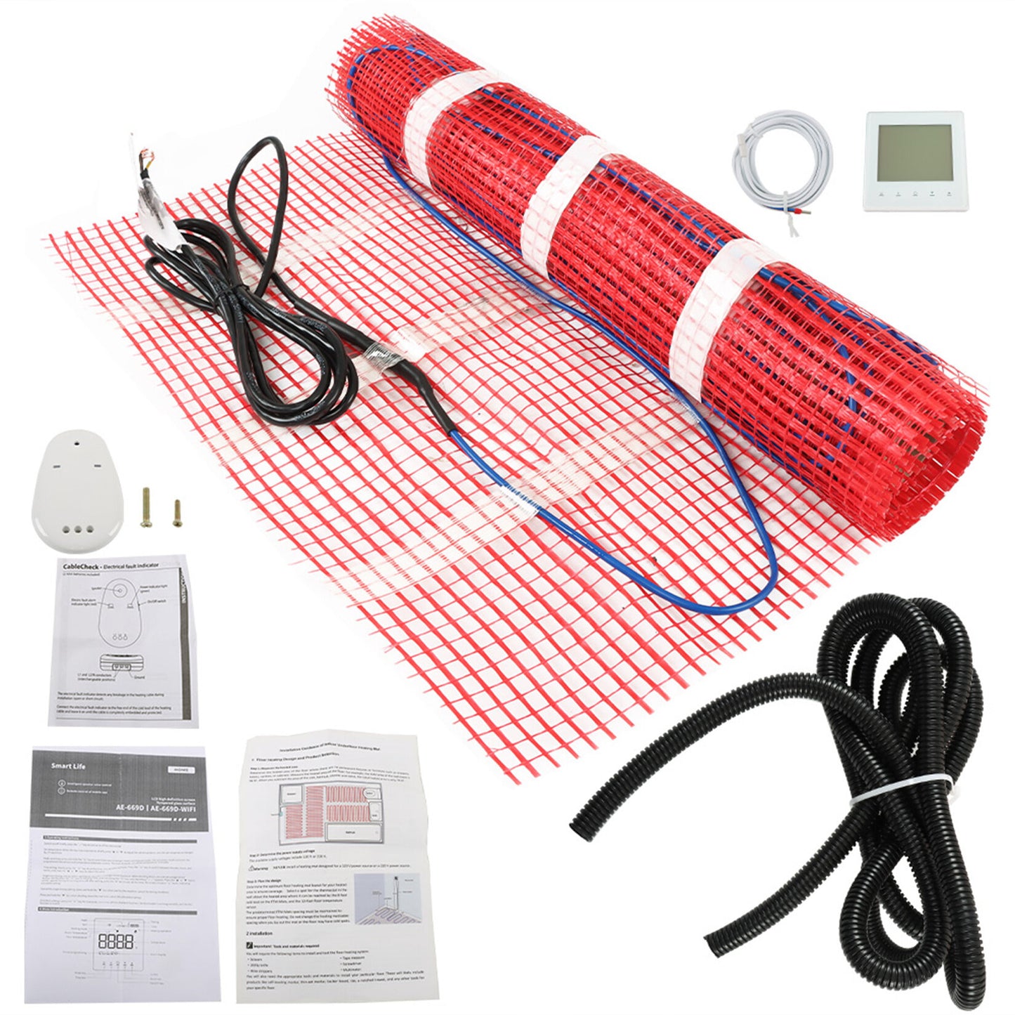 findmall 120v Electric Under Floor Heating System 10 Sqft Floor Heat Mat Kit Includes Alarm, Heated Floor Mat and Floor Temperature Sensor Fit for Heating under Ceramic Tiles Floors or Wooden Floors