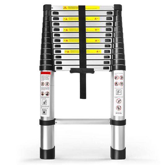 findmall 12.5FT / 3.8M Aluminum Telescopic Ladder Folding Step Inward Sliding Retraction Extension Ladder Multi-Use Non-Slip Collapsible Ladder