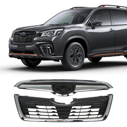 Findmall Front Upper Grille Assembly for 2019-2021 Subaru Forester, Black with Chrome Trim