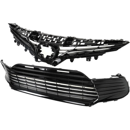 Findmall Front Upper and Lower Grille Set for 2021-2022 Toyota Camry LE XLE, Gloss Black, Without Sensor Holes