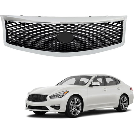 Findmall Front Upper Mesh Grille for 2015-2019 Infiniti Q70 Q70L, Chrome, Without Camera Hole