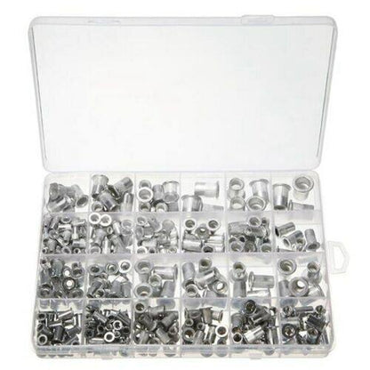 findmall Rivet Nuts Kit 300 Pcs Aluminum Flat Head Threaded Rivetnut Insert Nutsert Rivet Nuts Assortment Kit 150pcs Metric 150pcs SAE M3 M4 M5 M6 M8 6-32 8-32 10-24 10-32 1/4-20