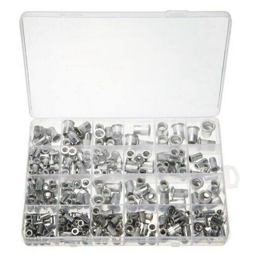 findmall Rivet Nuts Kit 300 Pcs Aluminum Flat Head Threaded Rivetnut Insert Nutsert Rivet Nuts Assortment Kit 150pcs Metric 150pcs SAE M3 M4 M5 M6 M8 6-32 8-32 10-24 10-32 1/4-20