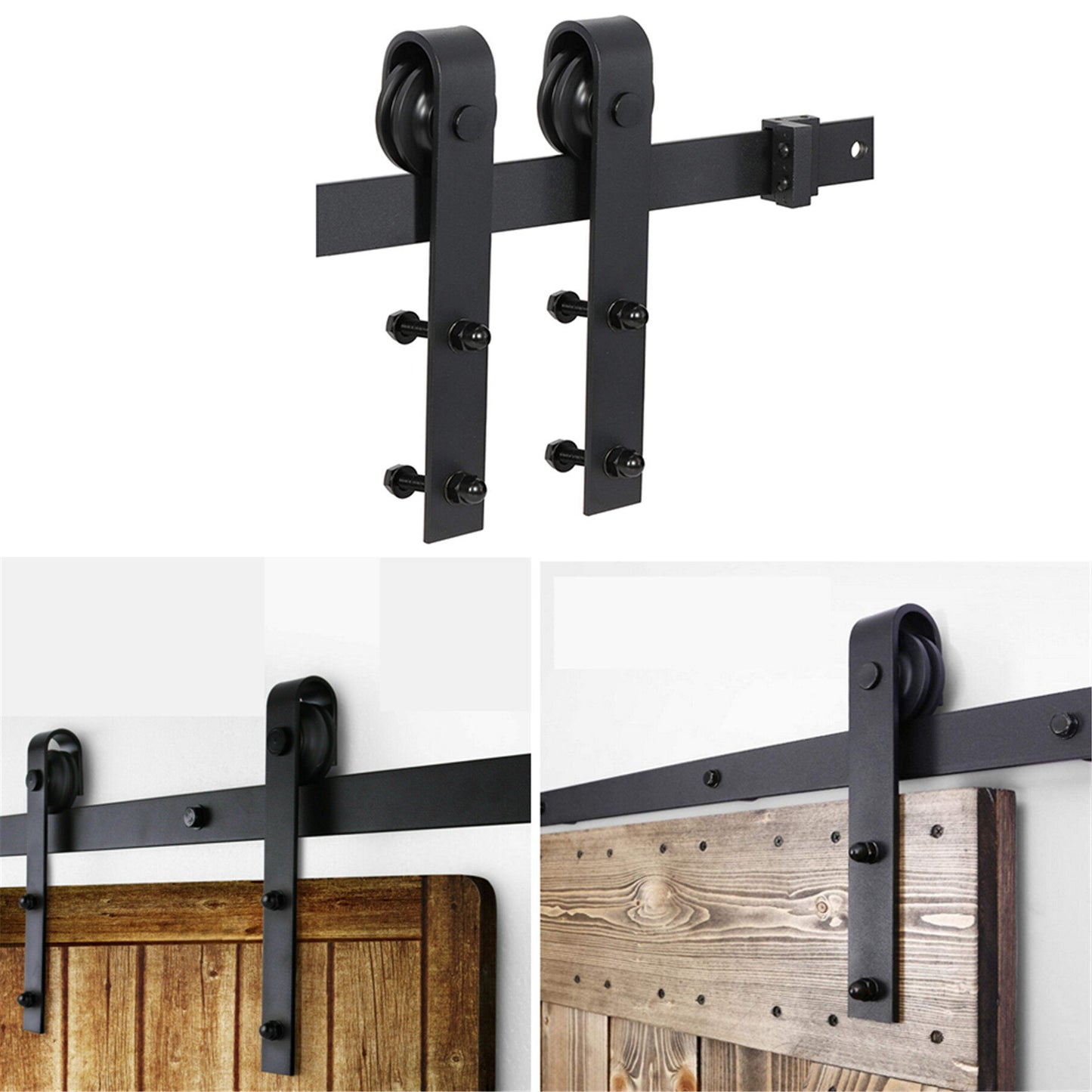 6.6FT Heavy Duty Sturdy Sliding Barn Door Hardware Kit Closet Cabinet Track System Carbon Steel J Shape Kit Roller Hanger Suitable For Single Door