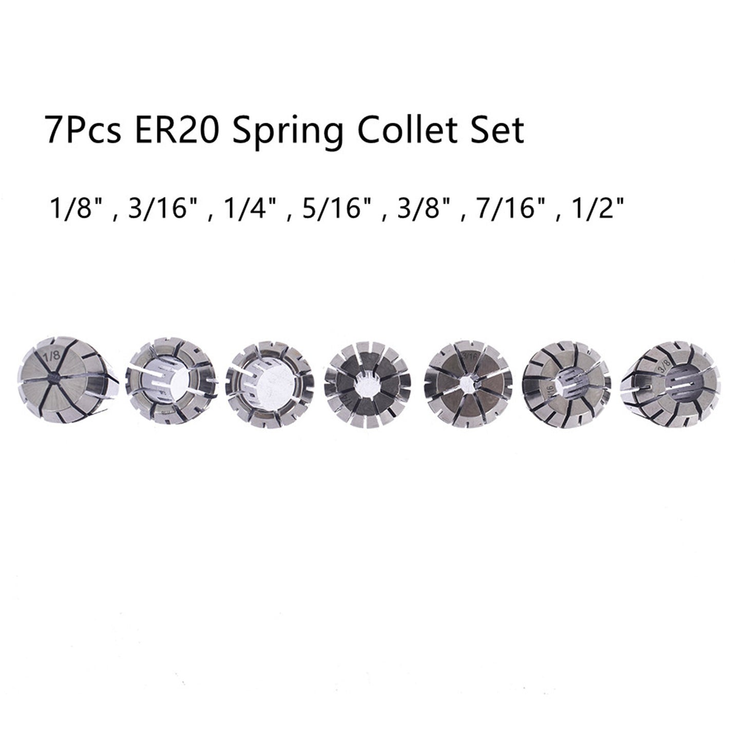 findmall 7Pcs ER20 Spring Collet Set 1/8 -1/2 for CNC Milling Lathe Tool Workholding Engraving Machine