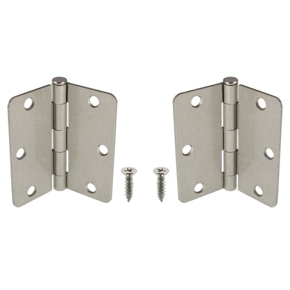 findmall 50Pcs Door Hinges 3.5 Inch x 3.5 Inch Door Hinge Satin Nickel 1/4 Inch Radius Corner Door Butt Thickness 2.2 MM