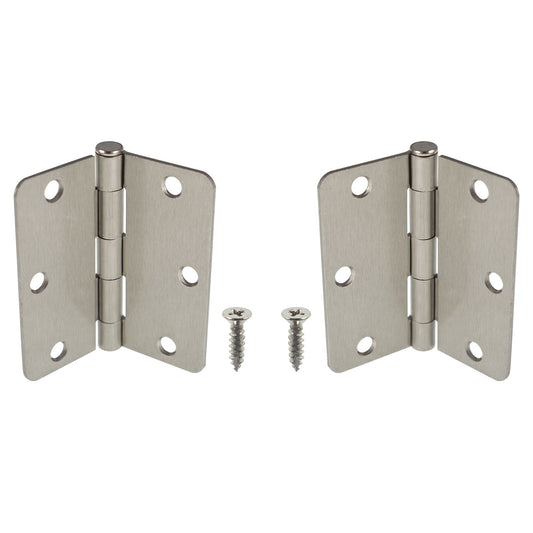 findmall 50Pcs Door Hinges 3.5 Inch x 3.5 Inch Door Hinge Satin Nickel 1/4 Inch Radius Corner Door Butt Thickness 2.2 MM