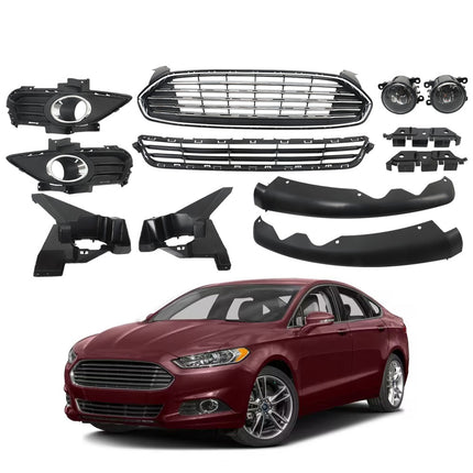 Findmall Unfinished Front Bumper Grille and Fog Light Cover Kit Replacement for Fusion 2013-2016 DS7Z17757EAPTM