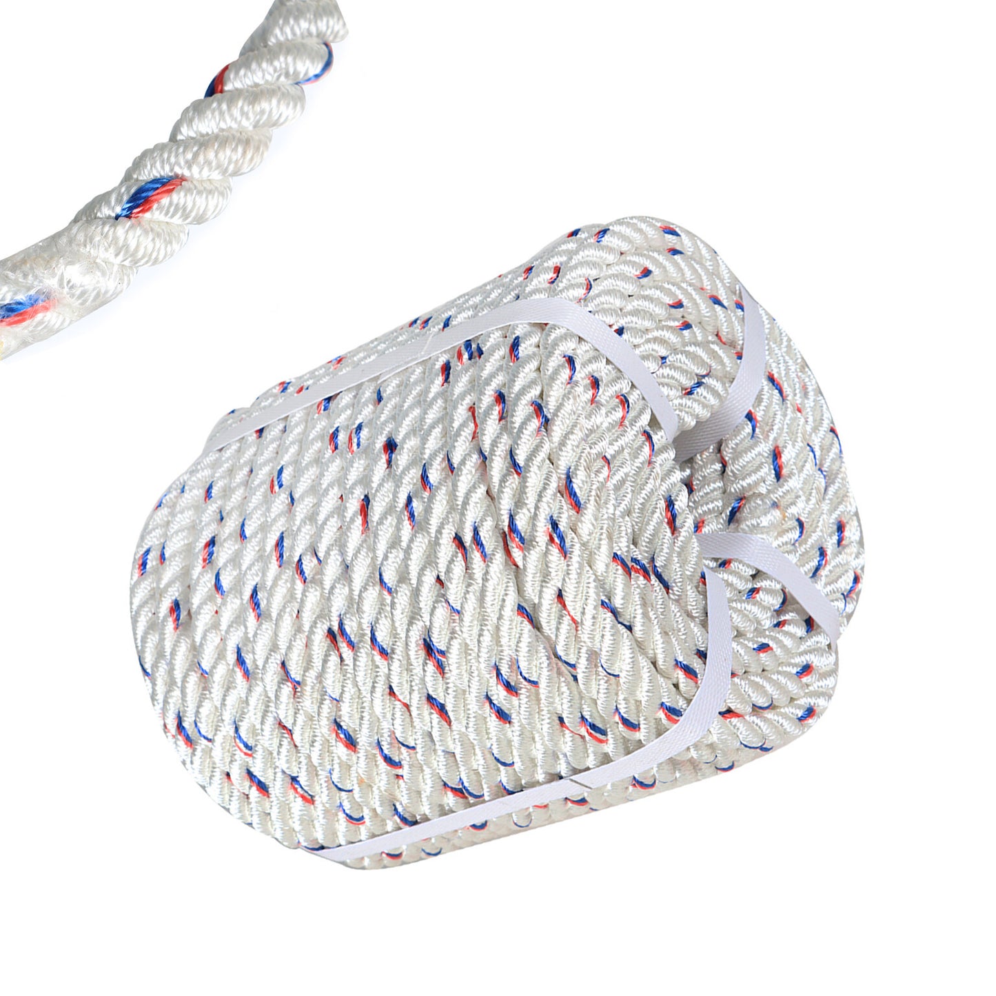 findmall 1/2 In Braid Polyester Rope Bull Rigging High Force Polyester Rope 200 FT White Red Blue