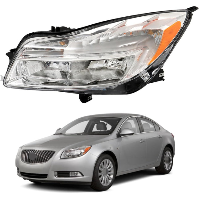 Findmall Driver Side Headlights Assembly Halogen Replacement for Regal 2011-2013 Housing Chrome Lamp LH 1PC GM2502353