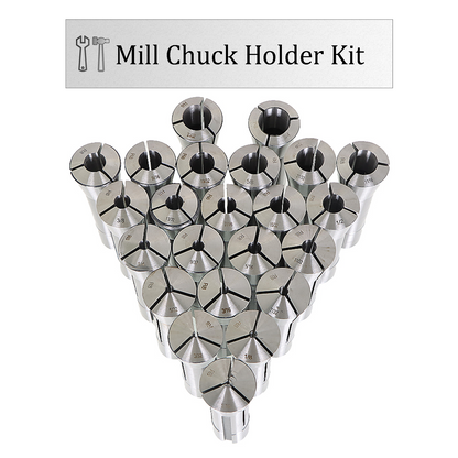 findmall 23Pcs R8 Collet Set 1/16 inch - 3/4 inch Mill Collets Set Steel Mill Chuck Holder Fit for Mill Machine