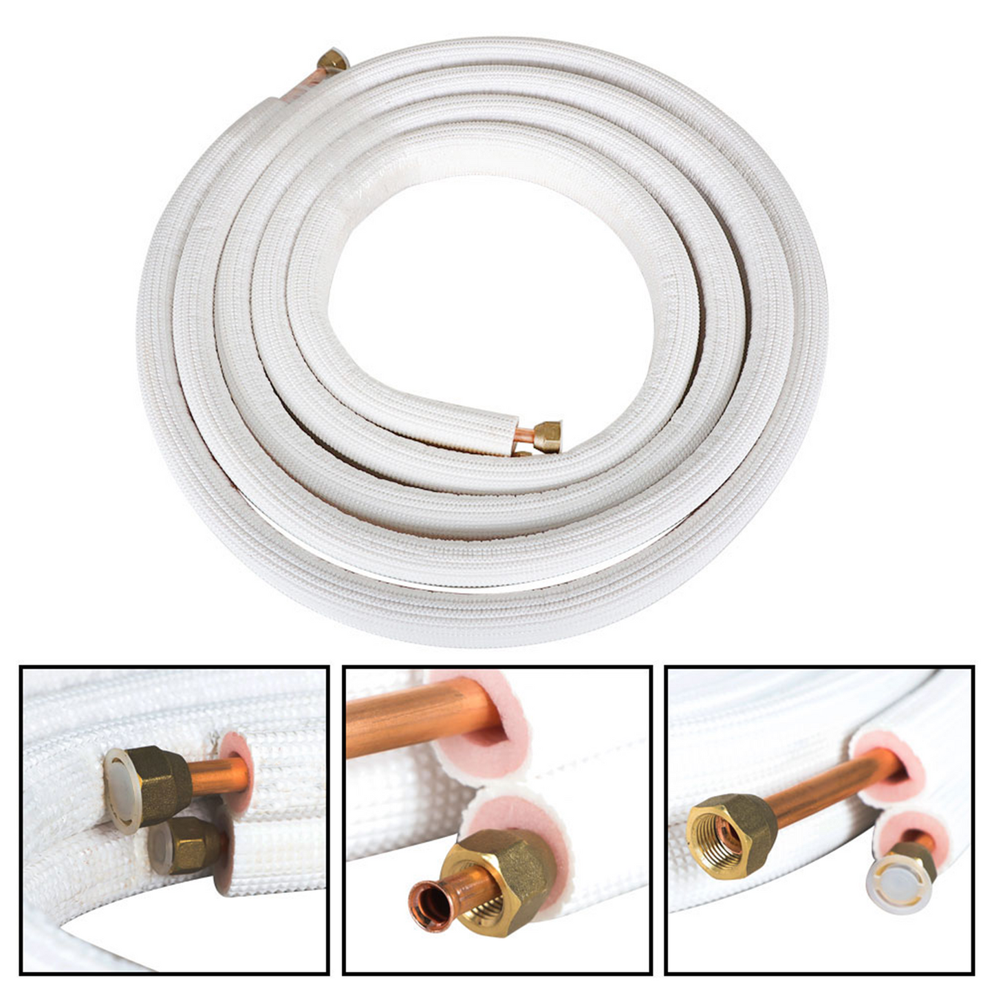 findmall 16FT Air Conditioning Copper Tubing Hose Extension 1/4 and 3/8 Twin Copper Hoses Insulated Copper Hoses Fit for Mini Split Air Conditioner