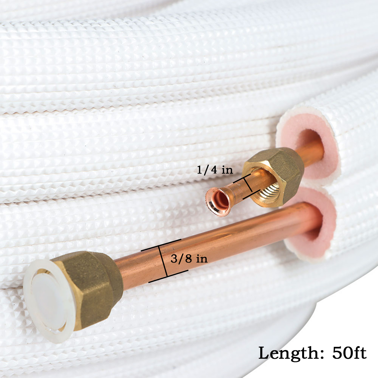 findmall 50FT Air Conditioning Copper Tubing Hose Extension 1/4" and 3/8" Twin Copper Hoses Insulated Copper Hoses Fit for Mini Split Air Conditioner