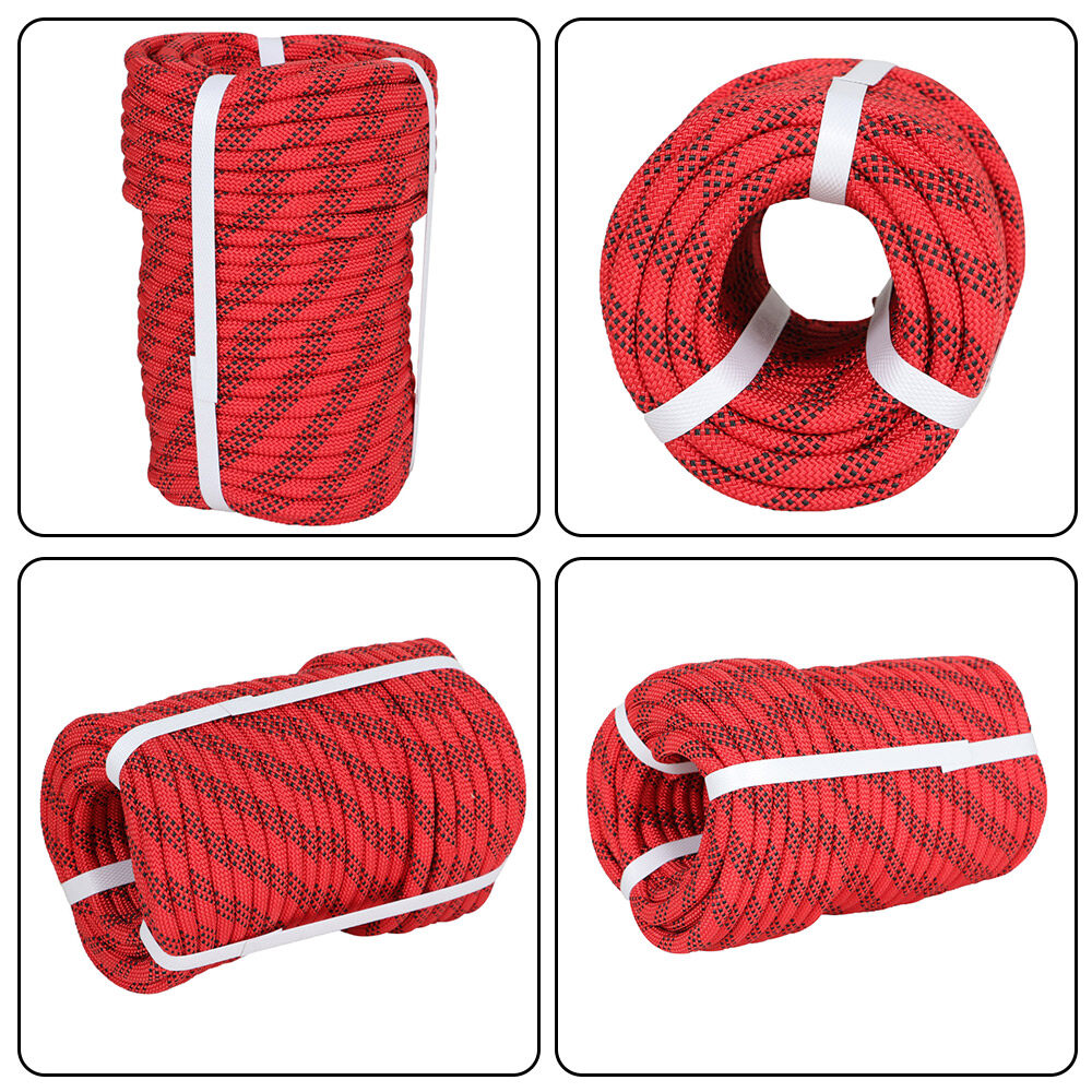 findmall 3/8 Inch 100 Feet Braided Polyester Rope Tree Work Rope Rigging Rope for Outdoor Swing Camping 3250 LBS Red Black