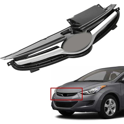Findmall Front Grille for 2011-2013 Hyundai Elantra Sedan, Black with Chrome Trim
