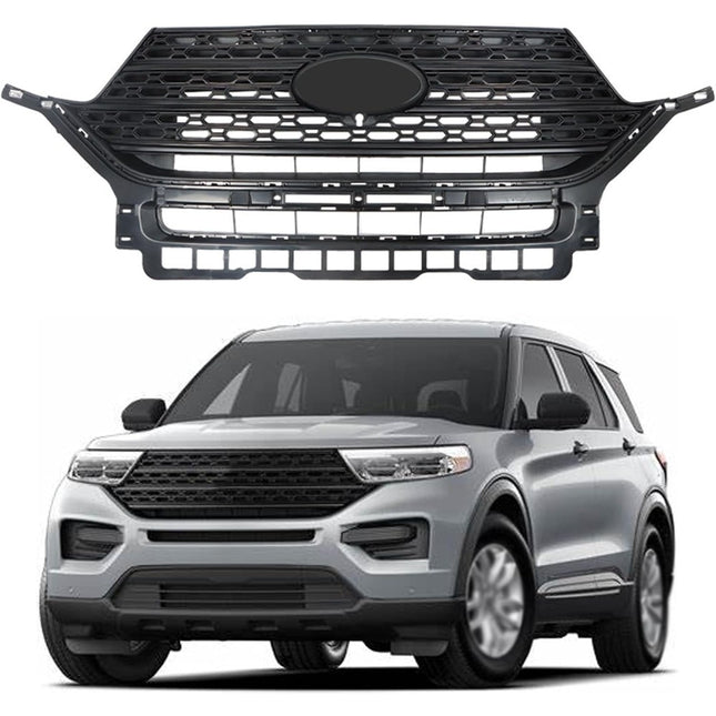 Findmall Matte Black Mesh Front Upper Radiator Grille with Chrome Finish Replacement for Explorer 2020-2022