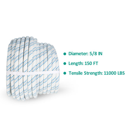 Findmall Double Braid Polyester Bull Rope 150FT, Heavy Duty Arborist Pulling Rope for Tree Work, Towing, Rigging & Outdoor Applications