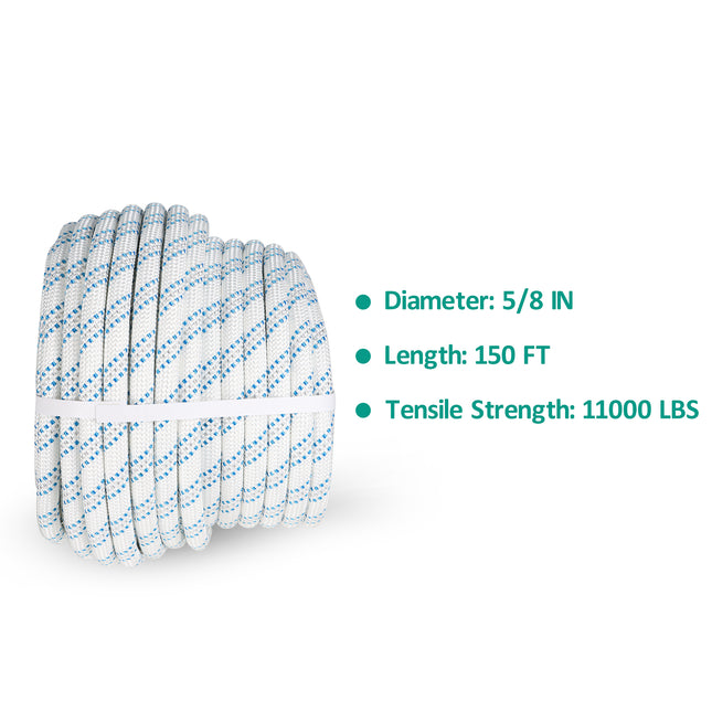 Findmall Double Braid Polyester Bull Rope 150FT, Heavy Duty Arborist Pulling Rope for Tree Work, Towing, Rigging & Outdoor Applications
