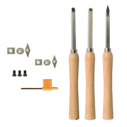 findmall 3Pcs Carbide Woodturning Mini Lathe Tool Set Includes Diamond Shape, Round and Square Carbide Turning Tools Fit for Small and Mid Size Turning Projects