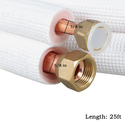 findmall 25FT Air Conditioning Copper Tubing Hose Extension 3/8" and 5/8" Twin Copper Hoses Insulated Copper hoses Fit for Mini Split Air Conditioner