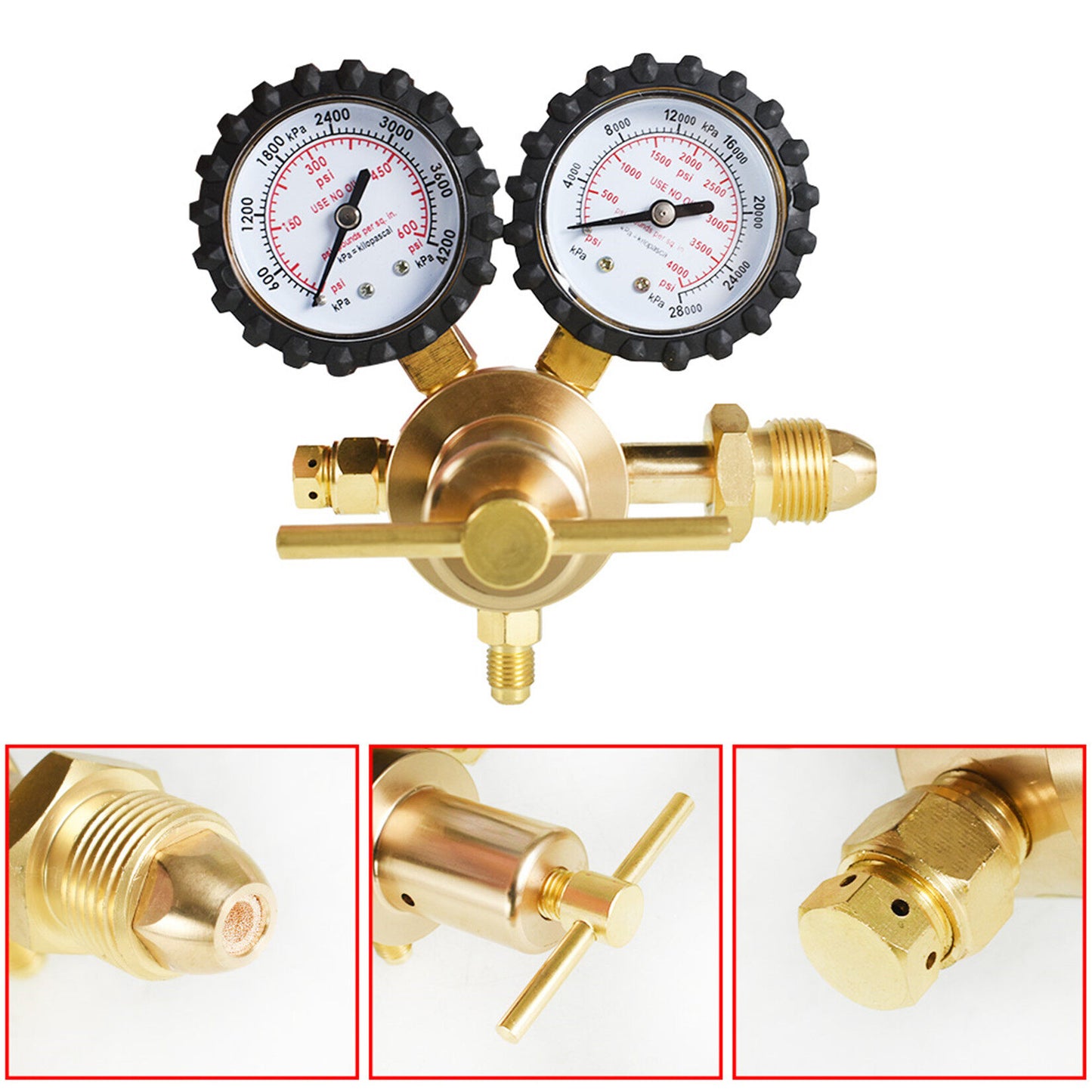 findmall Nitrogen Regulator 0-500PSI Delivery Pressure Brass CGA580 Inlet Tank Threads 1/4 Inch Male Flare Outlet Connection - UNF7/16-20 Outlet Threads Heavy-Duty Handle Relief Valve