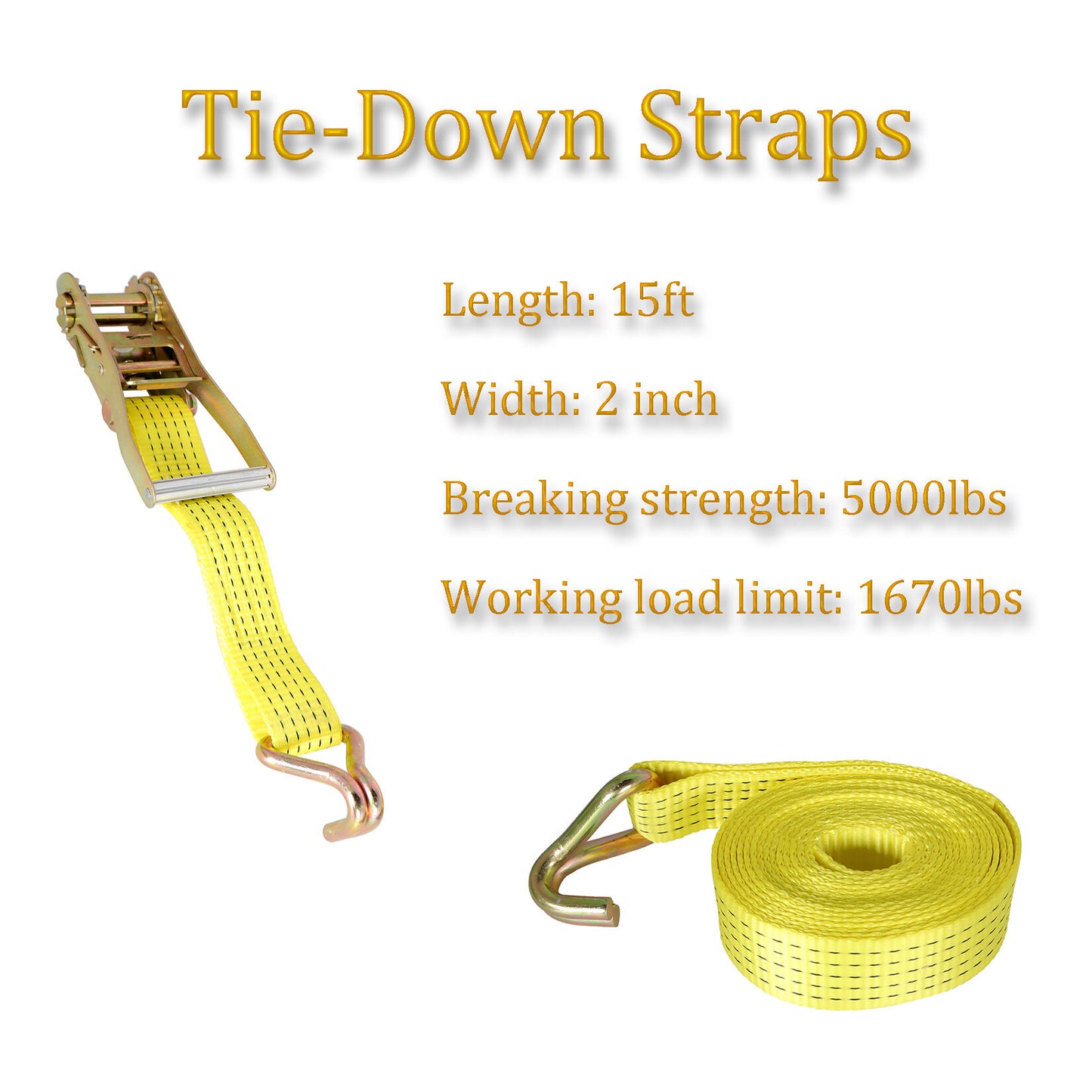 8Pcs Ratchet Straps 2 Inch x 15 Feet Tie-Down Straps 5000Lbs Heavy Duty Ratchet Cargo Strap Fit for Moving and Securing Cargo