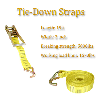 8Pcs Ratchet Straps 2 Inch x 15 Feet Tie-Down Straps 5000Lbs Heavy Duty Ratchet Cargo Strap Fit for Moving and Securing Cargo