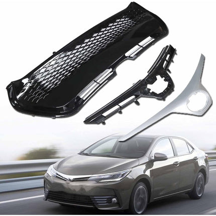 Findmall Front Upper and Lower Mesh Grille Set for 2017-2019 Toyota Corolla SE XSE, Black