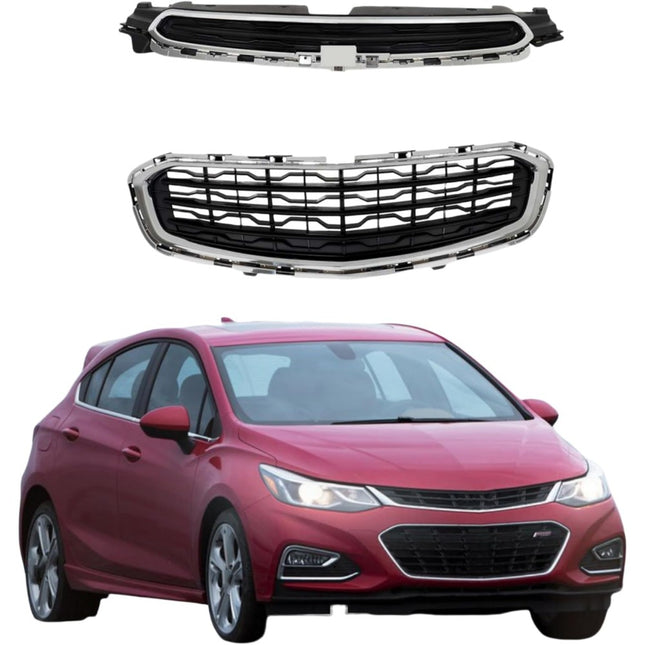 Findmall 2-Piece Chrome Front Upper and Lower Grille Set Replacement for Cruze 2015
