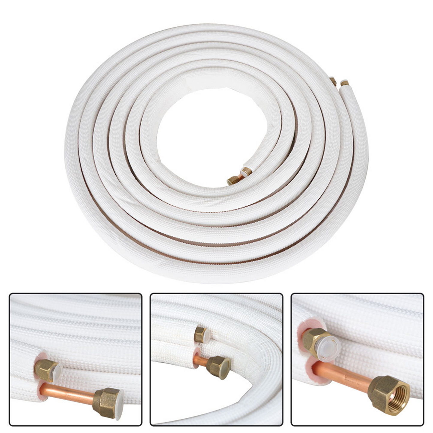 findmall 25FT Air Conditioning Copper Tubing Hose Extension 1/4" and 3/8" Twin Copper Hoses Insulated Copper Hoses Fit for Mini Split Air Conditioner