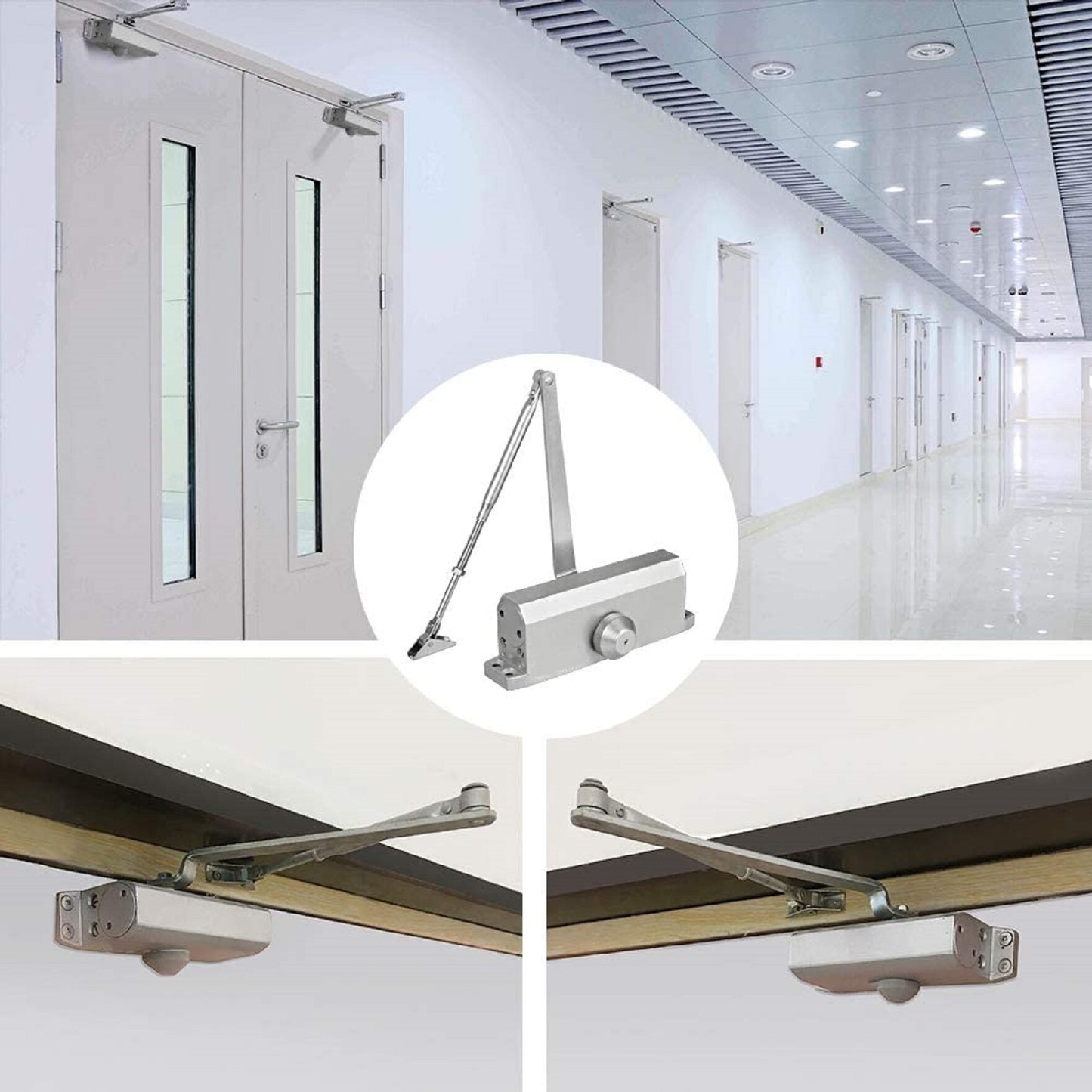 2Pcs Door Closer Aluminum Alloy Two Independent Valves Control Adjustable Fire Rated Overhead Door Opener Closer Soft Close for Home Hotels Guesthouses and Other Room Doors (2pc 25-45kg)