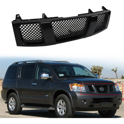 Findmall Front Mesh Grille for 2004-2007 Nissan Titan, Gloss Black