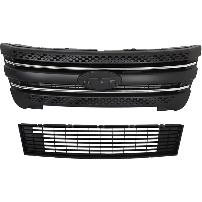 Findmall 2-Piece Black Front Bumper Grille and Grille Shell Set Replacement for Explorer 2011-2015 BB5Z8A284AA