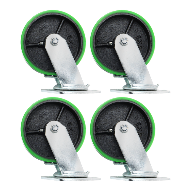 Findmall 4 Pack 6 Inch Polyurethane Swivel Caster Wheels with Total Lock Brake, Plate Mount, Heavy Duty Replacement Casters for Toolboxes, Workbenches & Industrial Equipment
