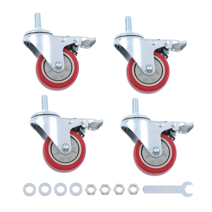 Findmall 4 Pack 3" PVC Swivel Caster Wheels with Double Lock Brake, M12-1.75 × 25mm Threaded Stem, Heavy Duty Casters for Workbenches, Furniture & Utility Carts